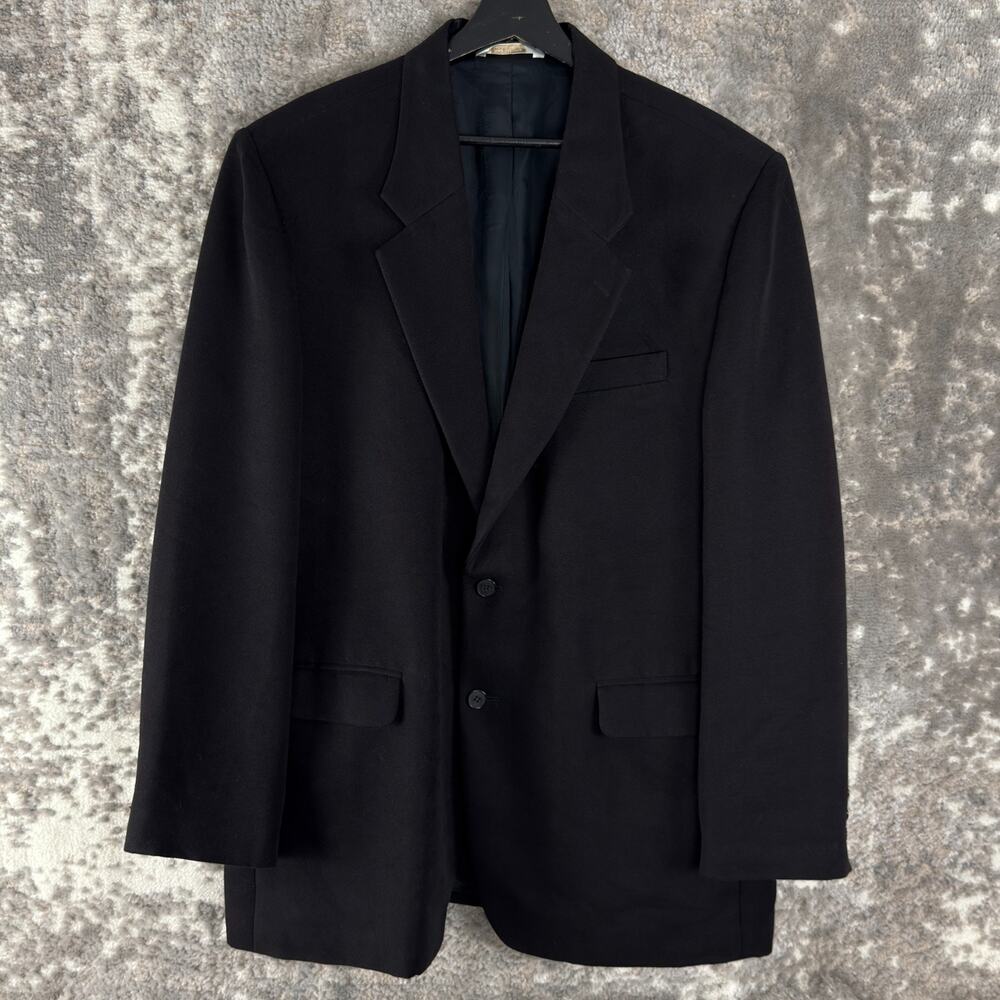 Perry Ellis Size 46 XXL Career‎ Notched Blazer Jacket Black Long Sleeve Button